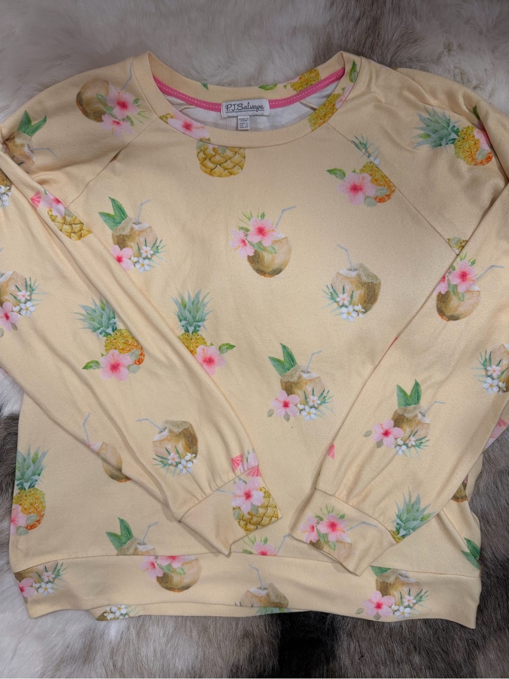 PJ Salvage Aloha Hour Pineapple Coconut Pajama Set Soft Jersey Yellow Large - Picture 3 of 9